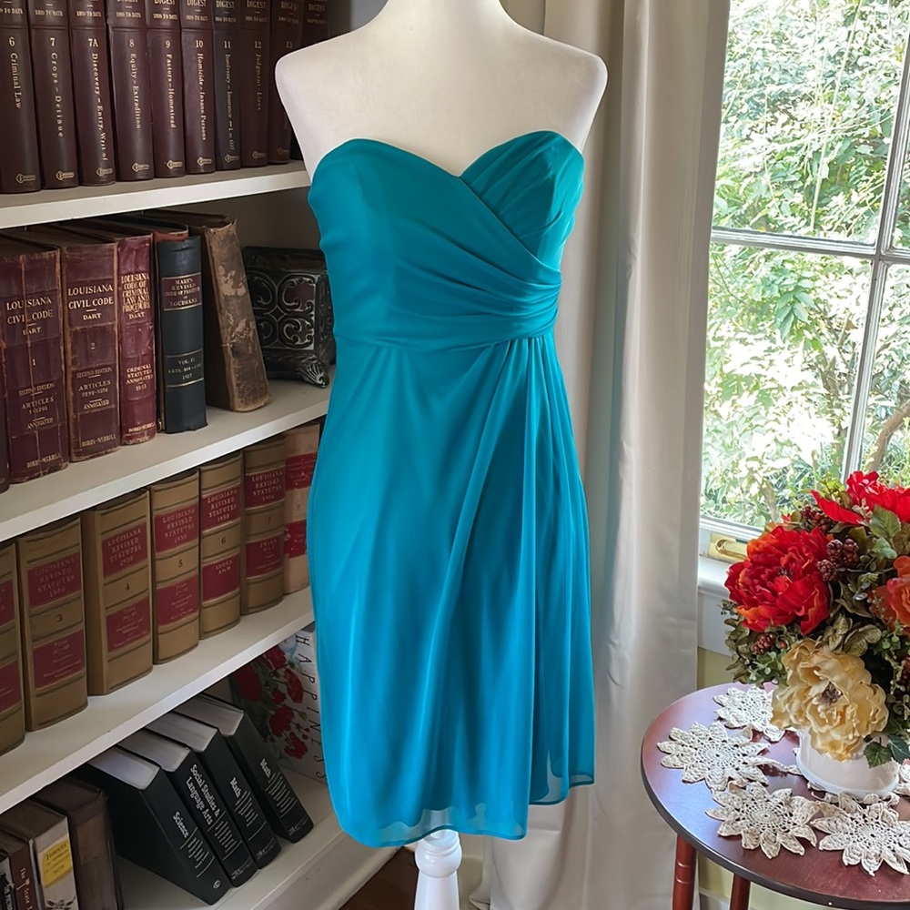 David’s Bridal Bridesmaid Dress Strapless Teal Aqua Oasis Size 0